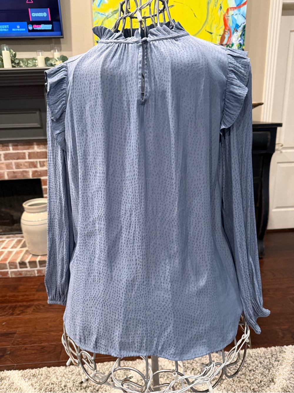 LOFT Dusty Blue Ruffle Sleeve Textured Blouse โ Size L